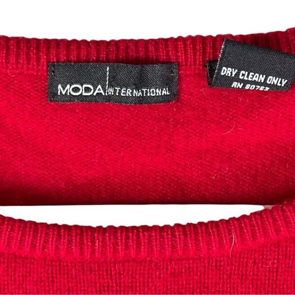 Moda International Red Short Sleeve Crewneck Knit Pullover Sweater Size Medium - Picture 3 of 8